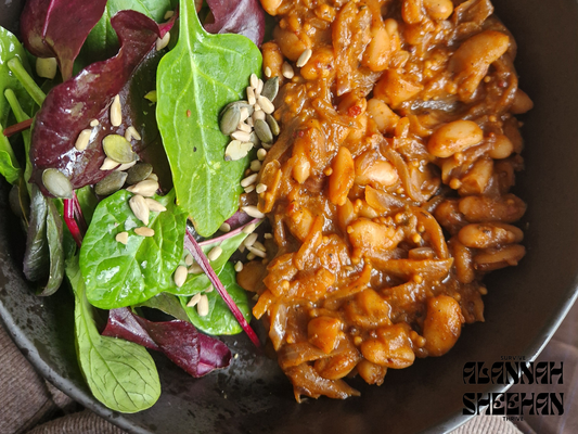 Spiced beans with lemony leaves