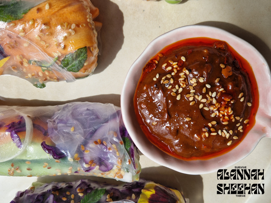 Summer Rolls with rich peanut and chilli dip