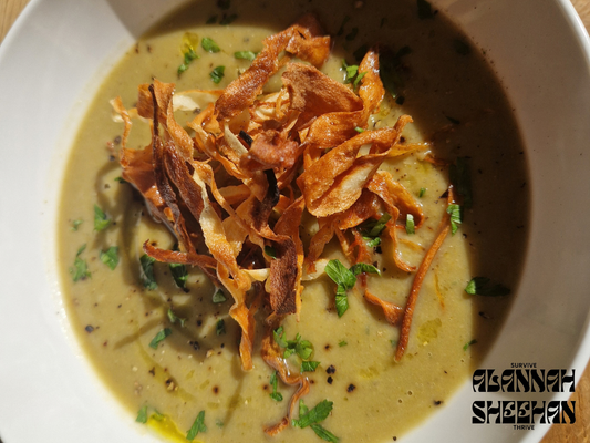 Spiced parsnip and pear soup with parsnip crisps