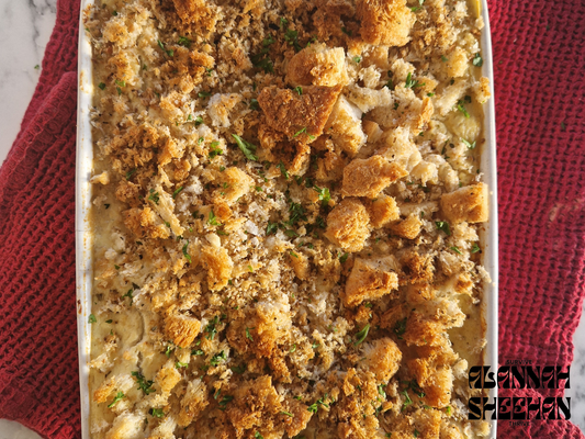 Protein packed lentil lasagne with crusty garlic topping